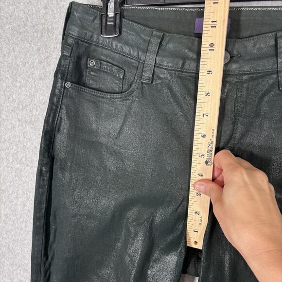 NYDJ Jeans 10 Forest Green Waxed Coated Fringe Boho Festival Lift Tuck Turquoise - Picture 6 of 14